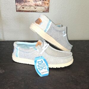 Hey Dude Mens Light Gray Blue Sneakers Comfortable Walking Shoes
